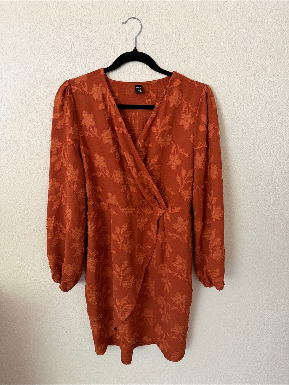 (4 for 20) SHEIN Rust Orange Floral Wrap Mini Dress